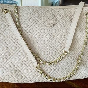 Tory Burch Marion Diamond Quilted Lambskin Leather Tote Handbag